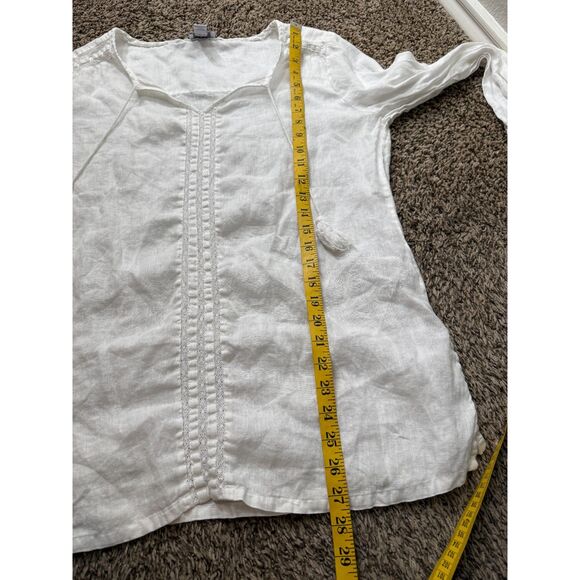 Kenar 100% Linen White Tunic Popover Top Womens Sz L Cottagecore Boho Peasant - Picture 9 of 10